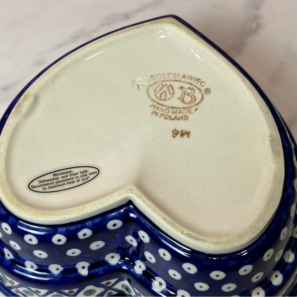 Boleslawiec Ceramic Heart Shaped Bowl Polish Pottery Handcrafted Cottagecore - Picture 4 of 4